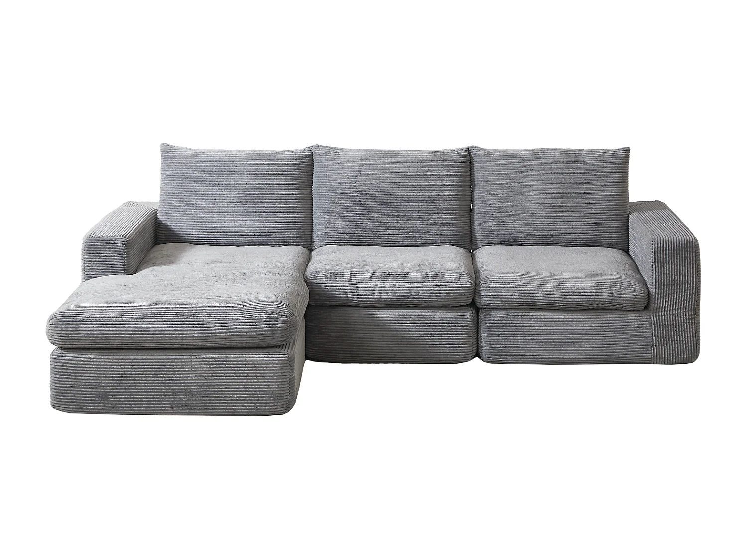 3-zitsbank, hoekbank met gewatteerde rugleuning en armleuningen - Lichtgrijs corduroy