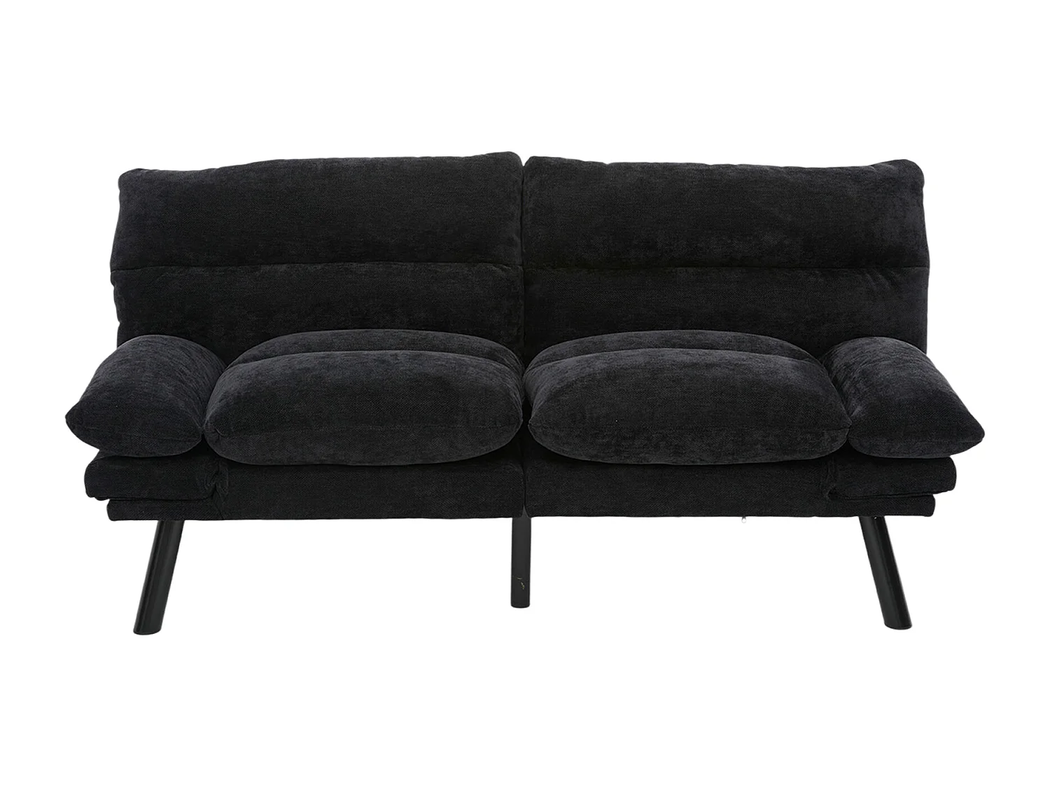 2-Sitzer-Sofa, Gepolstertes Sofa mit verstellbarer Rückenlehne und Armlehnen, Metallbeine - schwarze Chenille