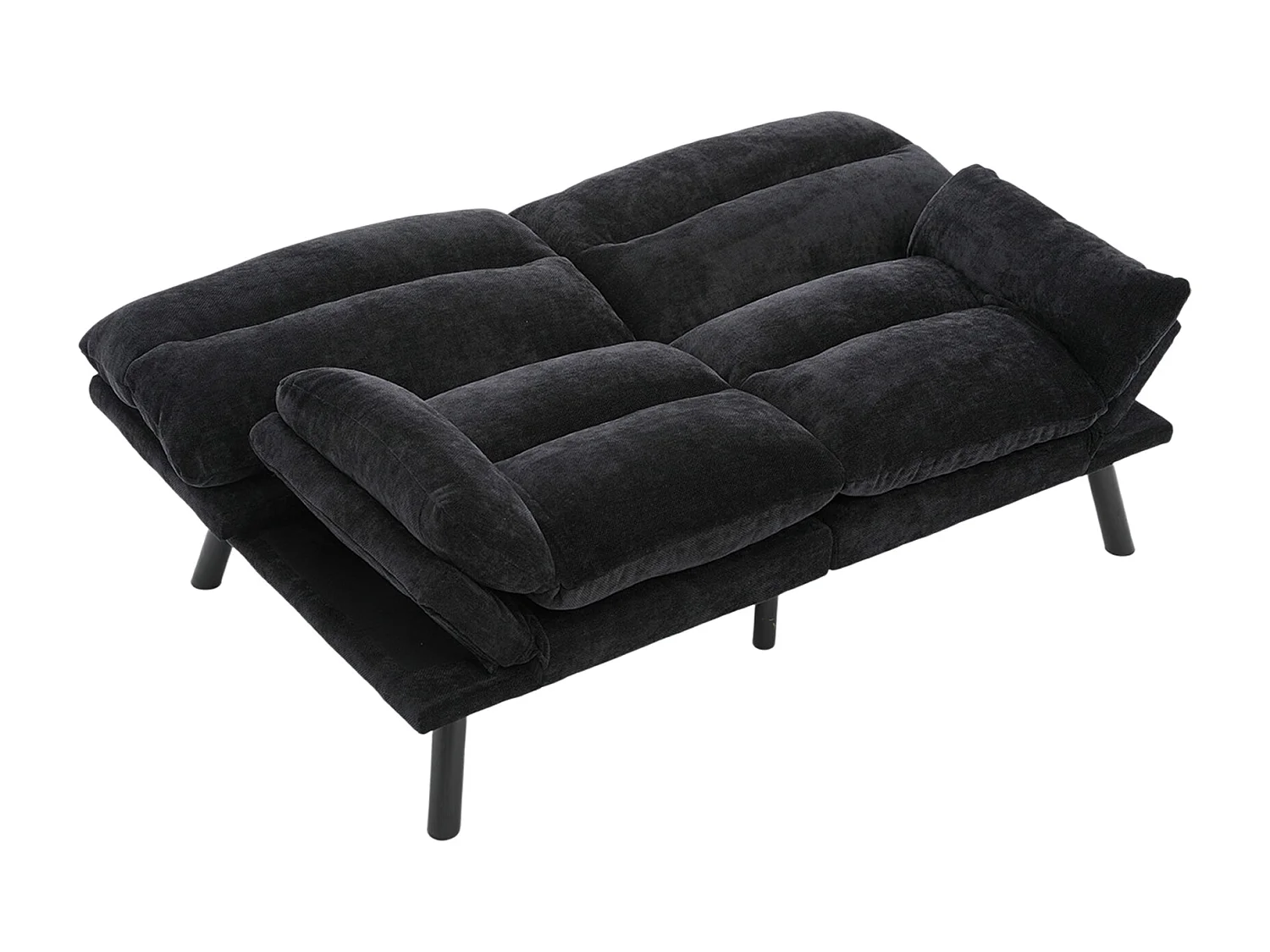 2-Sitzer-Sofa, Gepolstertes Sofa mit verstellbarer Rückenlehne und Armlehnen, Metallbeine - schwarze Chenille