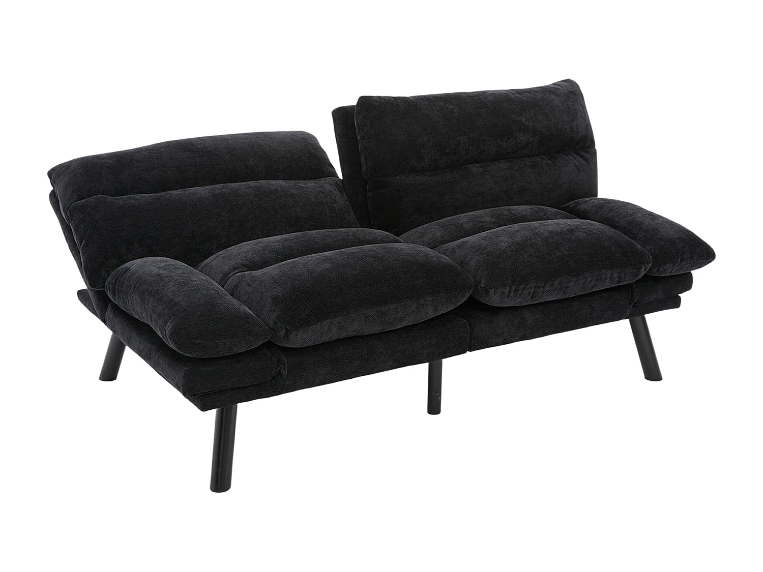 2-Sitzer-Sofa, Gepolstertes Sofa mit verstellbarer Rückenlehne und Armlehnen, Metallbeine - schwarze Chenille
