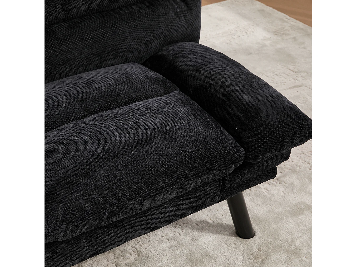 2-Sitzer-Sofa, Gepolstertes Sofa mit verstellbarer Rückenlehne und Armlehnen, Metallbeine - schwarze Chenille