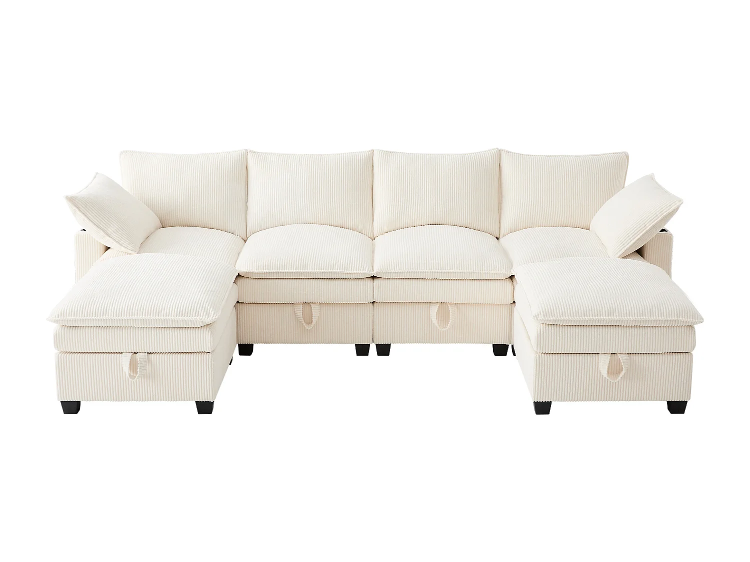 4-Sitzer-Sofa, Ecksofa mit Stauraum, Getränkehalter und USB-Anschluss – beiger Cord