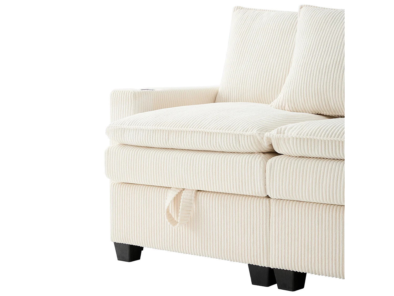 4-zitsbank, hoekbank met opbergruimte en bekerhouder, USB-aansluiting - Beige corduroy