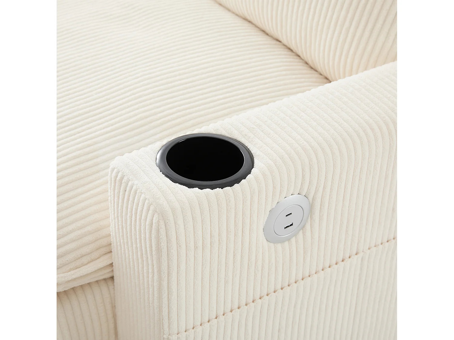 4-zitsbank, hoekbank met opbergruimte en bekerhouder, USB-aansluiting - Beige corduroy