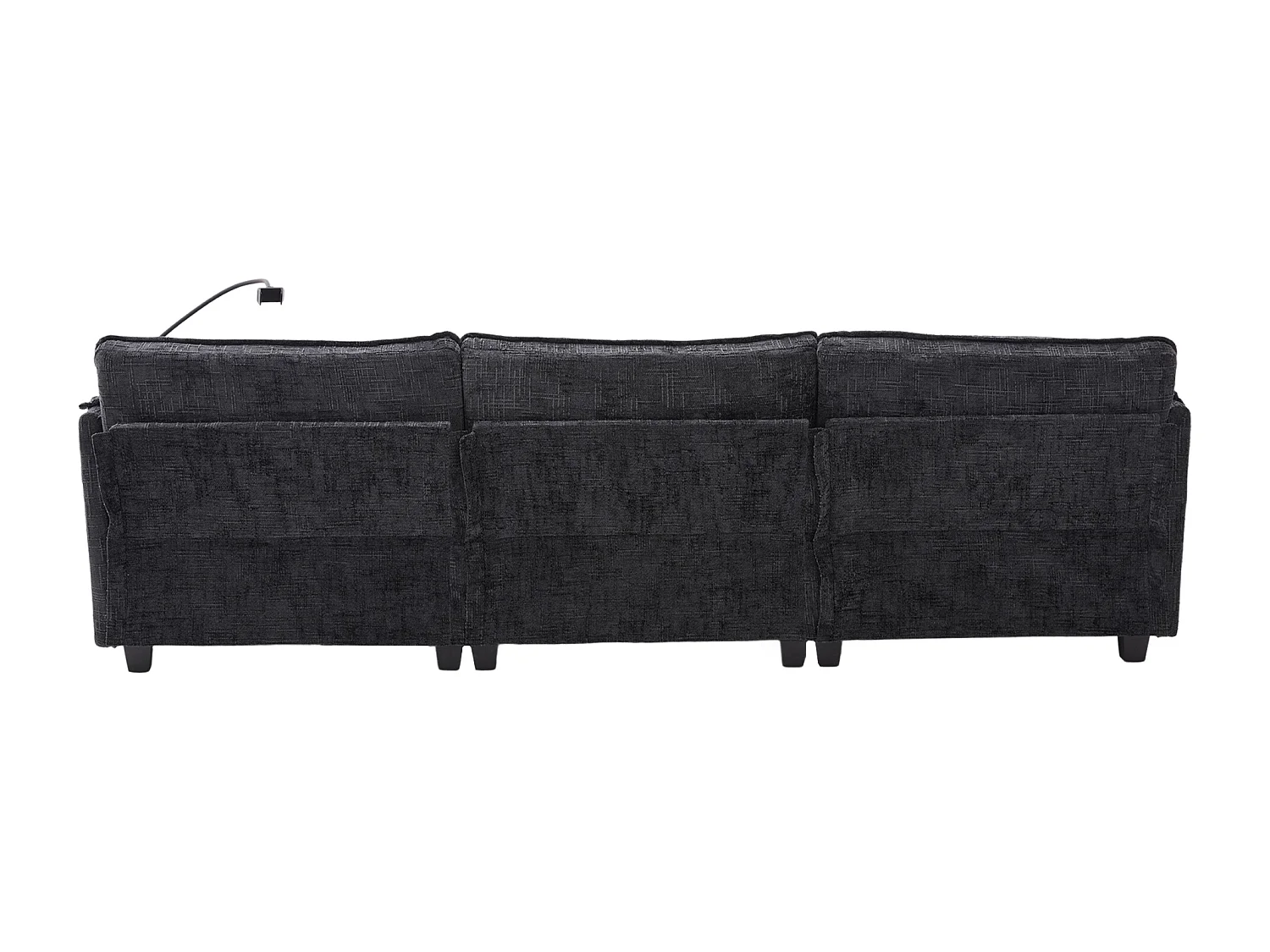 3-Sitzer-Sofa, Ecksofa mit USB-Anschluss, Seitentaschen und Handyhalterung – Schwarzes Chenille