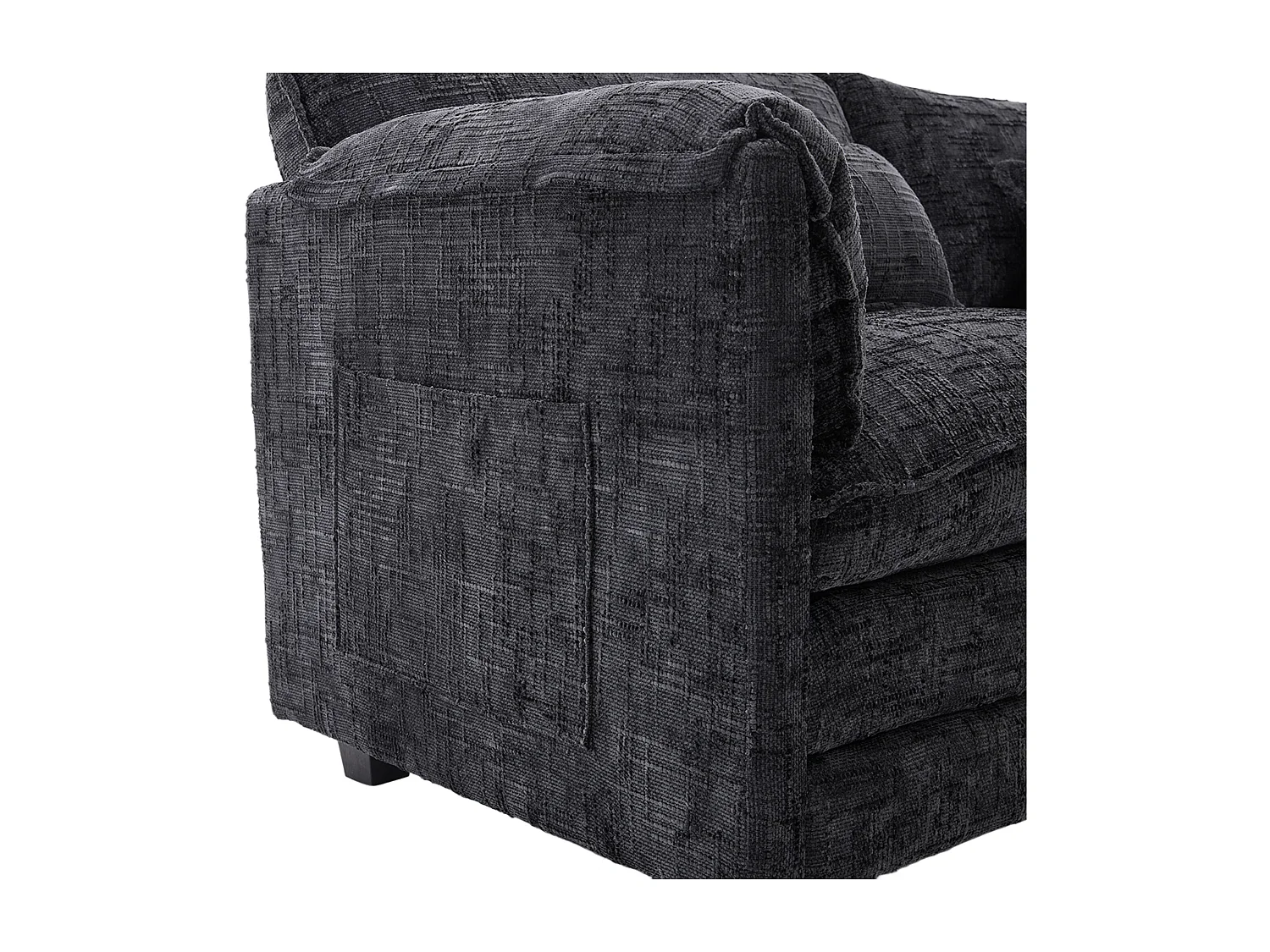 3-Sitzer-Sofa, Ecksofa mit USB-Anschluss, Seitentaschen und Handyhalterung – Schwarzes Chenille