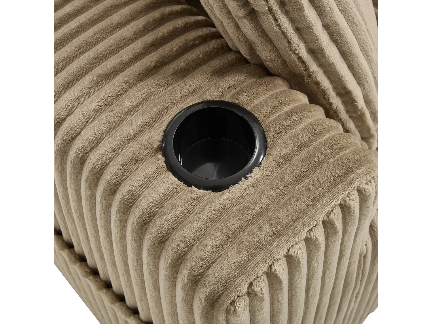 Canapé 3 places, Canapé rembourré avec poches latérales et porte-gobelets - Velours côtelé kaki