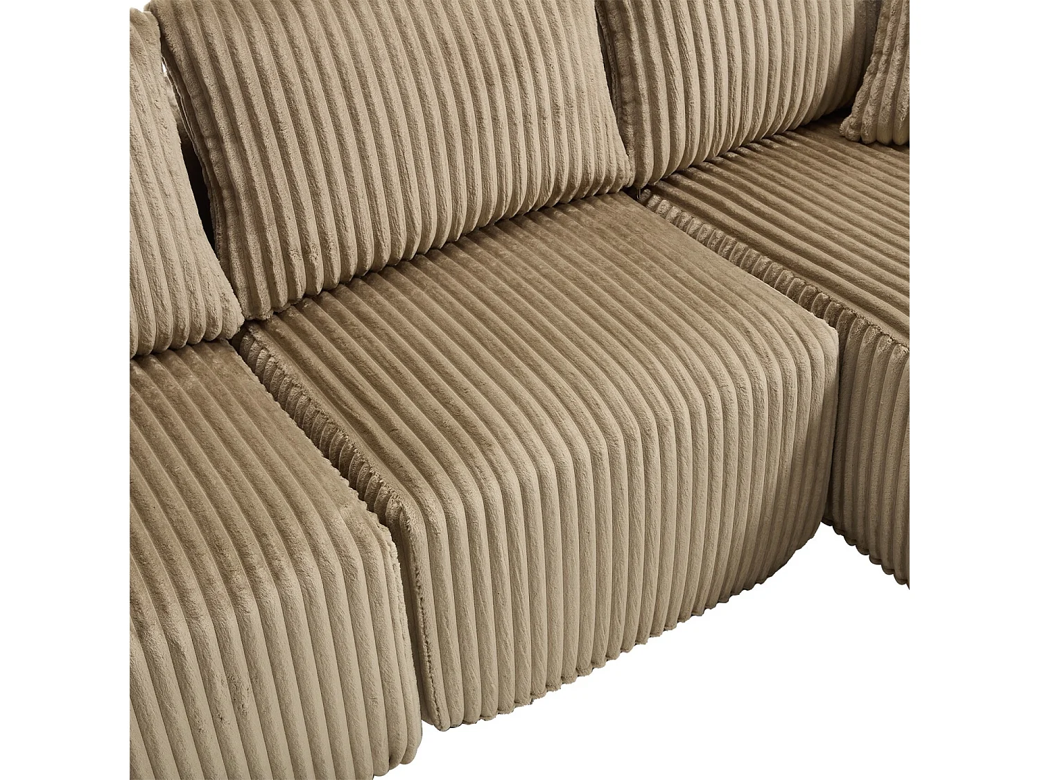 Canapé 3 places, Canapé rembourré avec poches latérales et porte-gobelets - Velours côtelé kaki