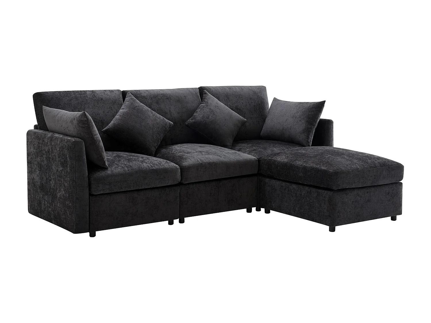 Canapé 3 places, Canapé en chenille avec dossier rembourré et repose-pieds - gris foncé