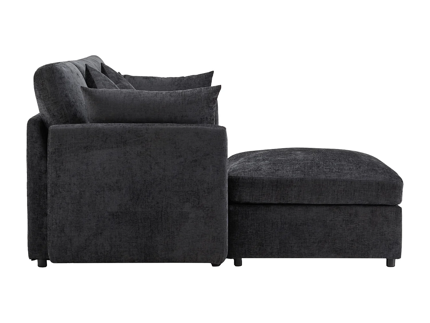 Canapé 3 places, Canapé en chenille avec dossier rembourré et repose-pieds - gris foncé