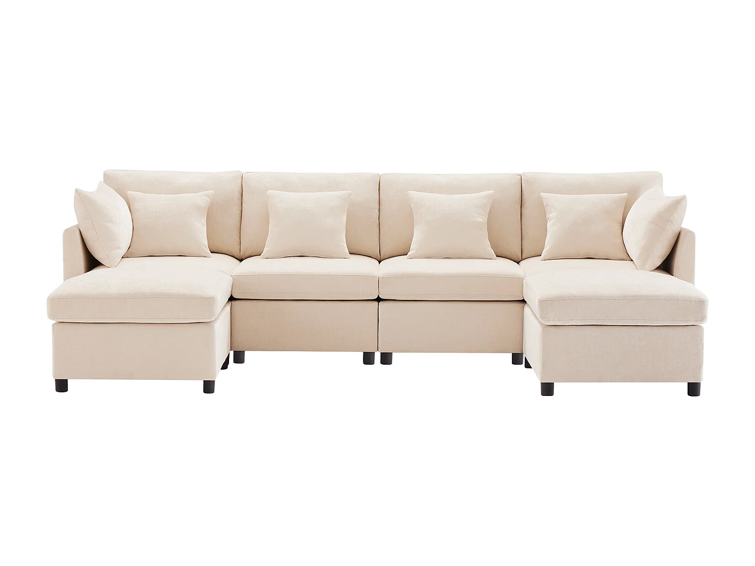 Sofá de 4 plazas, sofá de chenilla con respaldo y reposabrazos tapizados, reposapiés móvil - beige