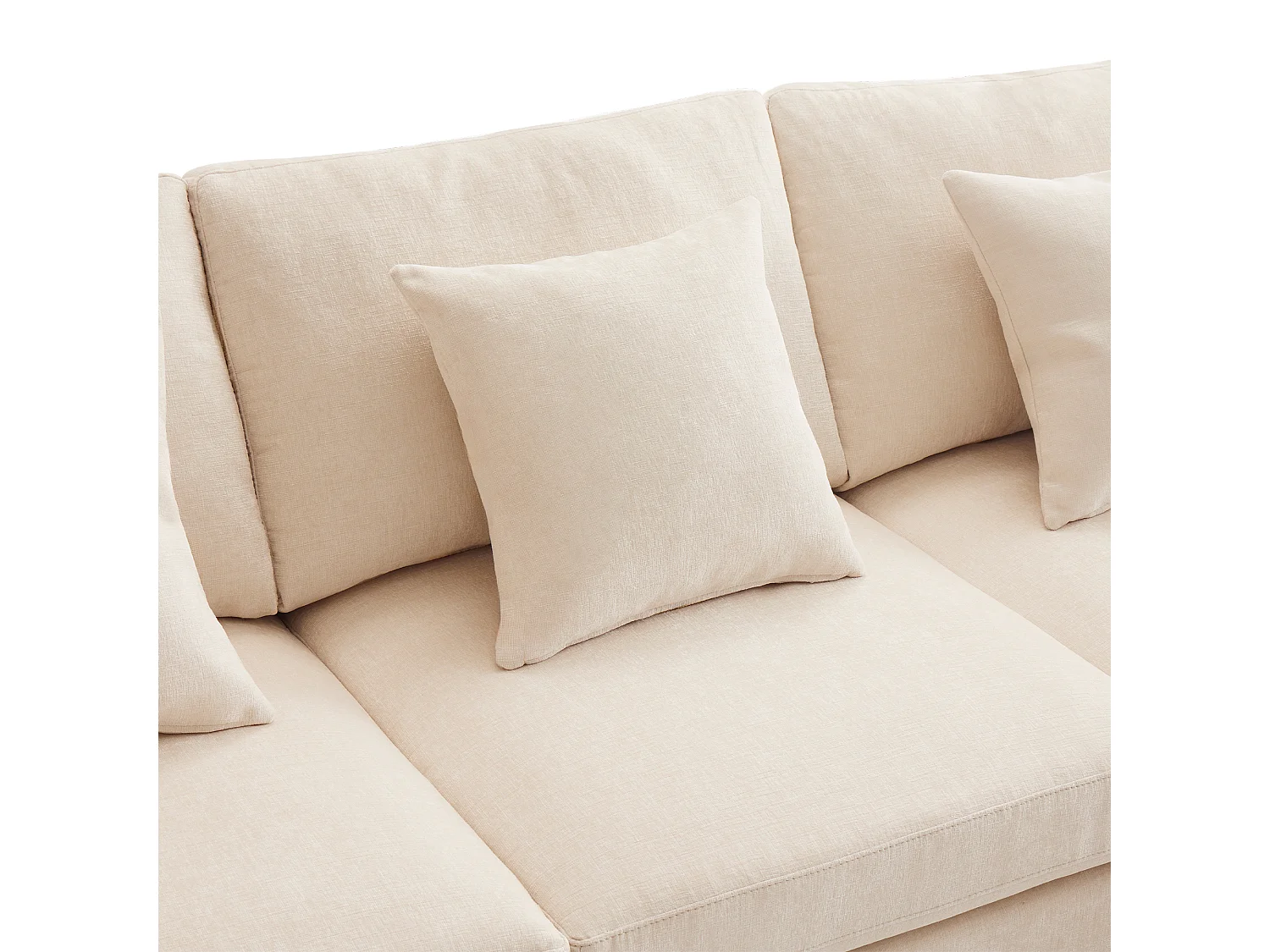 Sofá de 4 plazas, sofá de chenilla con respaldo y reposabrazos tapizados, reposapiés móvil - beige