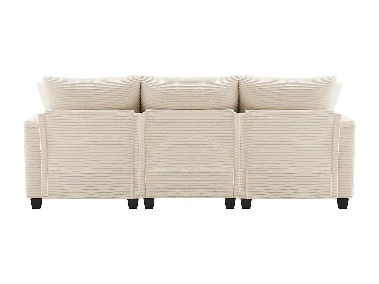 Canapé 3 places, canapé d'angle avec port USB et support téléphone, porte-gobelet - velours côtelé beige