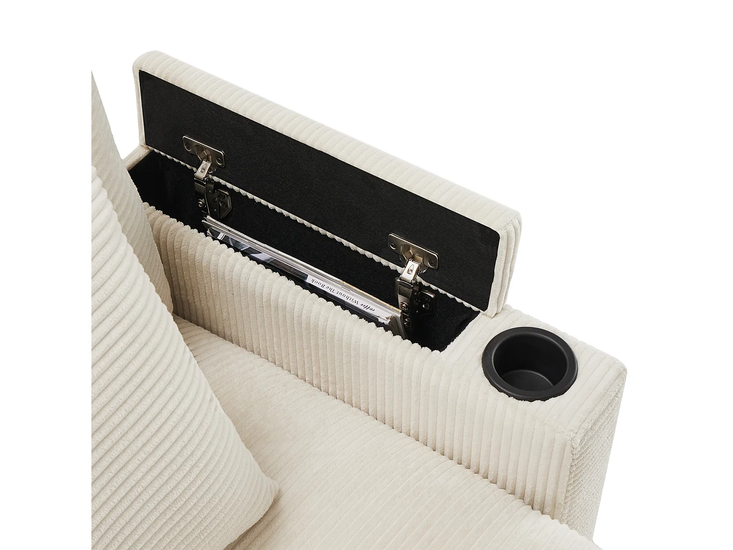 Canapé 3 places, canapé d'angle avec port USB et support téléphone, porte-gobelet - velours côtelé beige