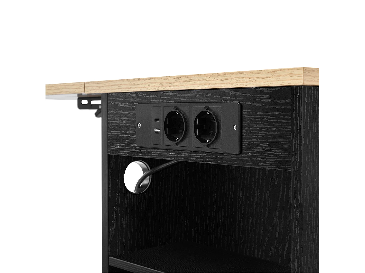 Îlot de cuisine mobile avec port USB et plateau de table pliable, 2 tiroirs de rangement - noir