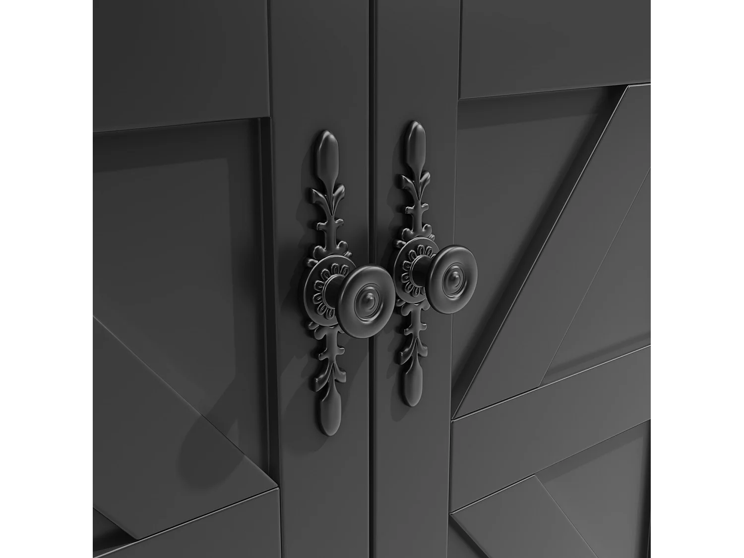 Isla de cocina negra con ruedas, 2 cajones y 4 puertas - para sala y comedor