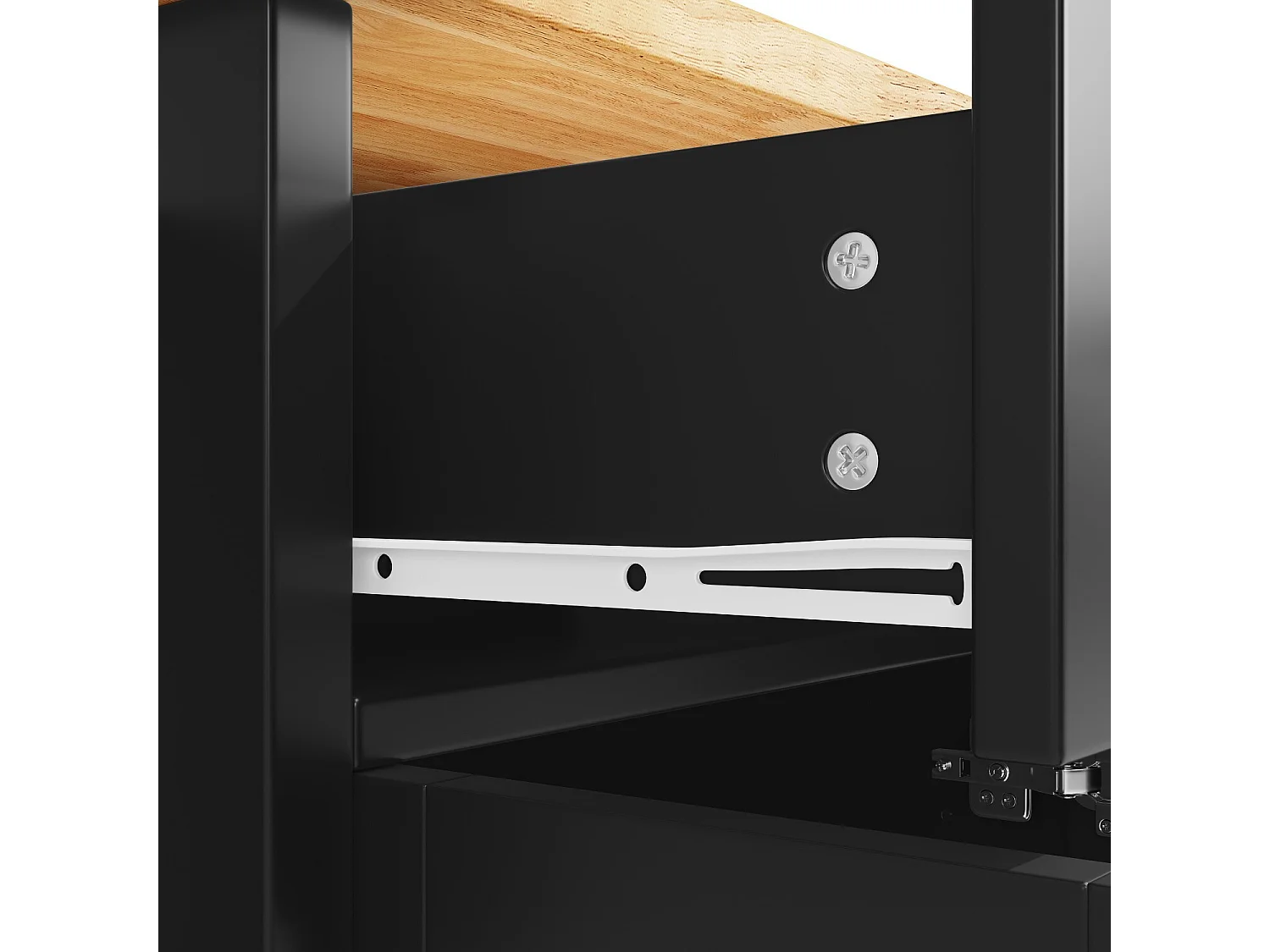 Isla de cocina negra con ruedas, 2 cajones y 4 puertas - para sala y comedor