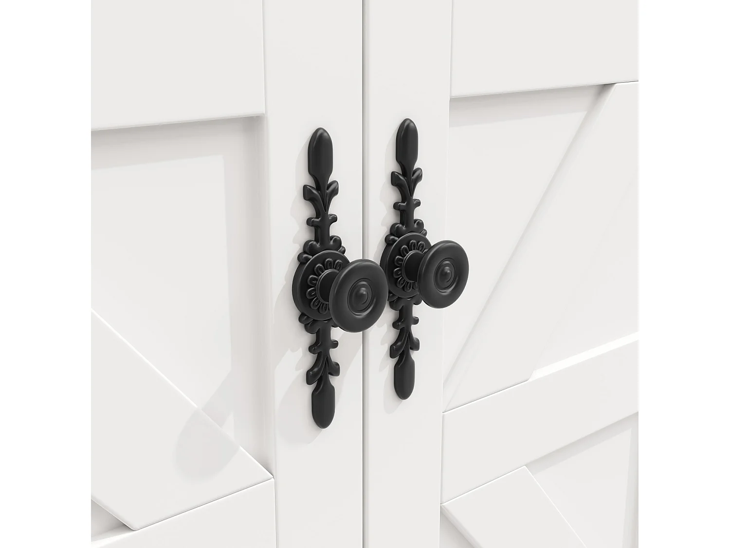 Biała wyspa kuchenna z kółkami, 2 szufladami i 4 drzwiami – do salonu i jadalni