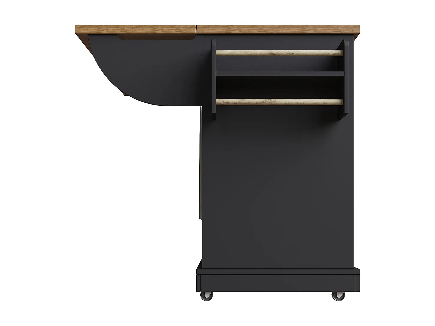 Isla de cocina móvil con tablero plegable, 6 cajones y 2 puertas - negro