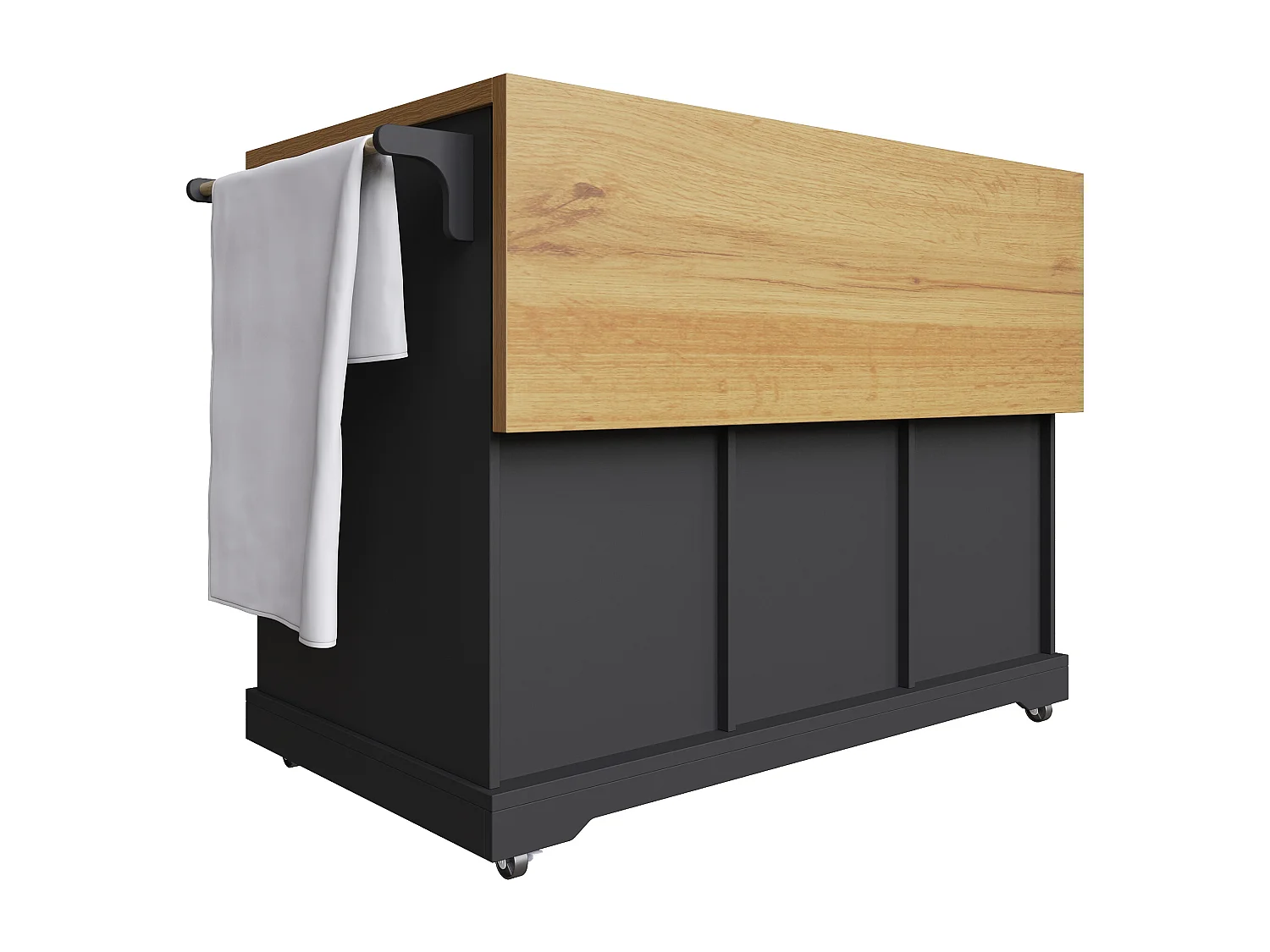 Isla de cocina móvil con tablero plegable, 6 cajones y 2 puertas - negro