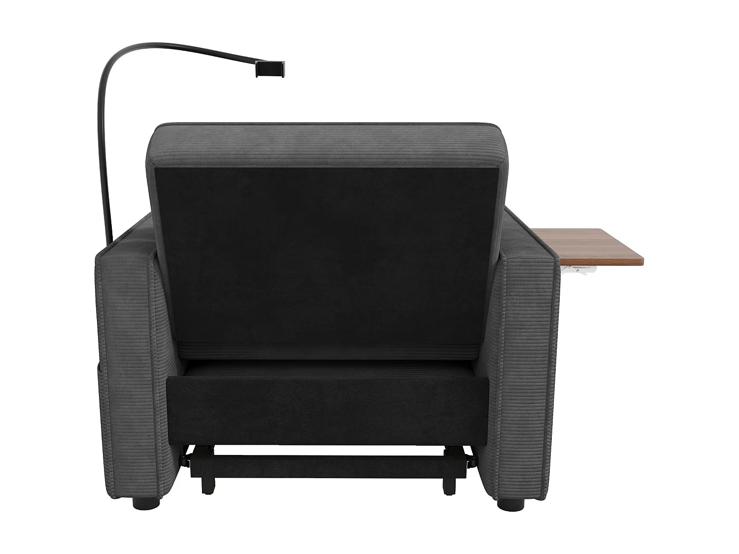 Canapé convertible avec port USB et support téléphone, dossier réglable - Velours côtelé gris foncé