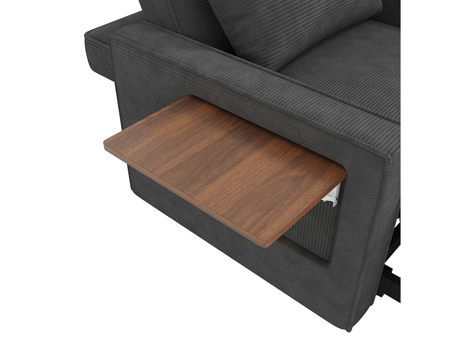 Canapé convertible avec port USB et support téléphone, dossier réglable - Velours côtelé gris foncé