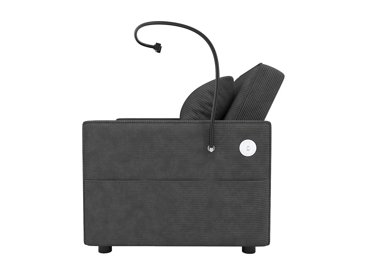 Canapé convertible avec port USB et support téléphone, dossier réglable - Velours côtelé gris foncé