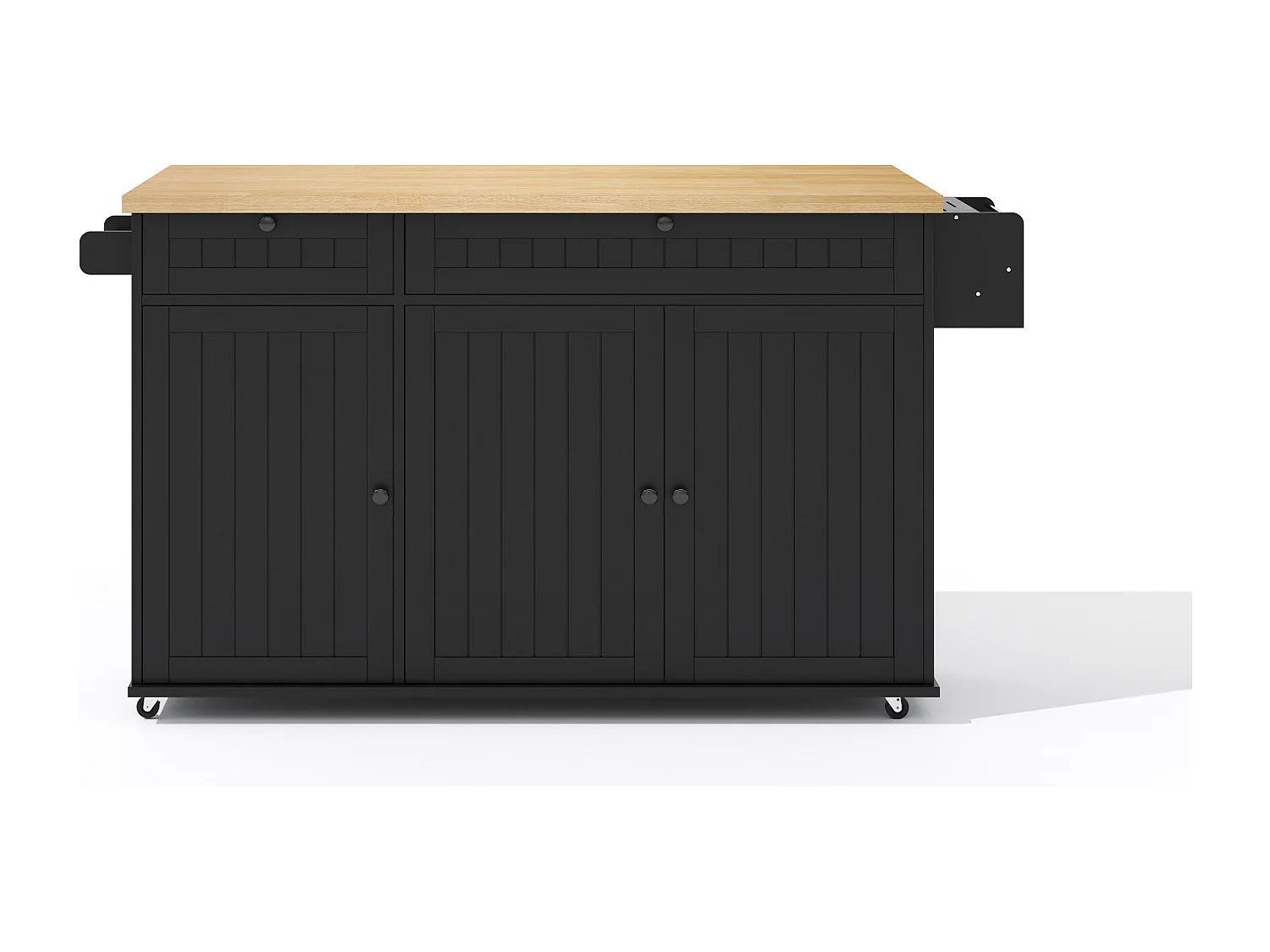 Isla de cocina con tapa plegable, 6 ruedas bloqueables y 2 cajones de almacenamiento - negro