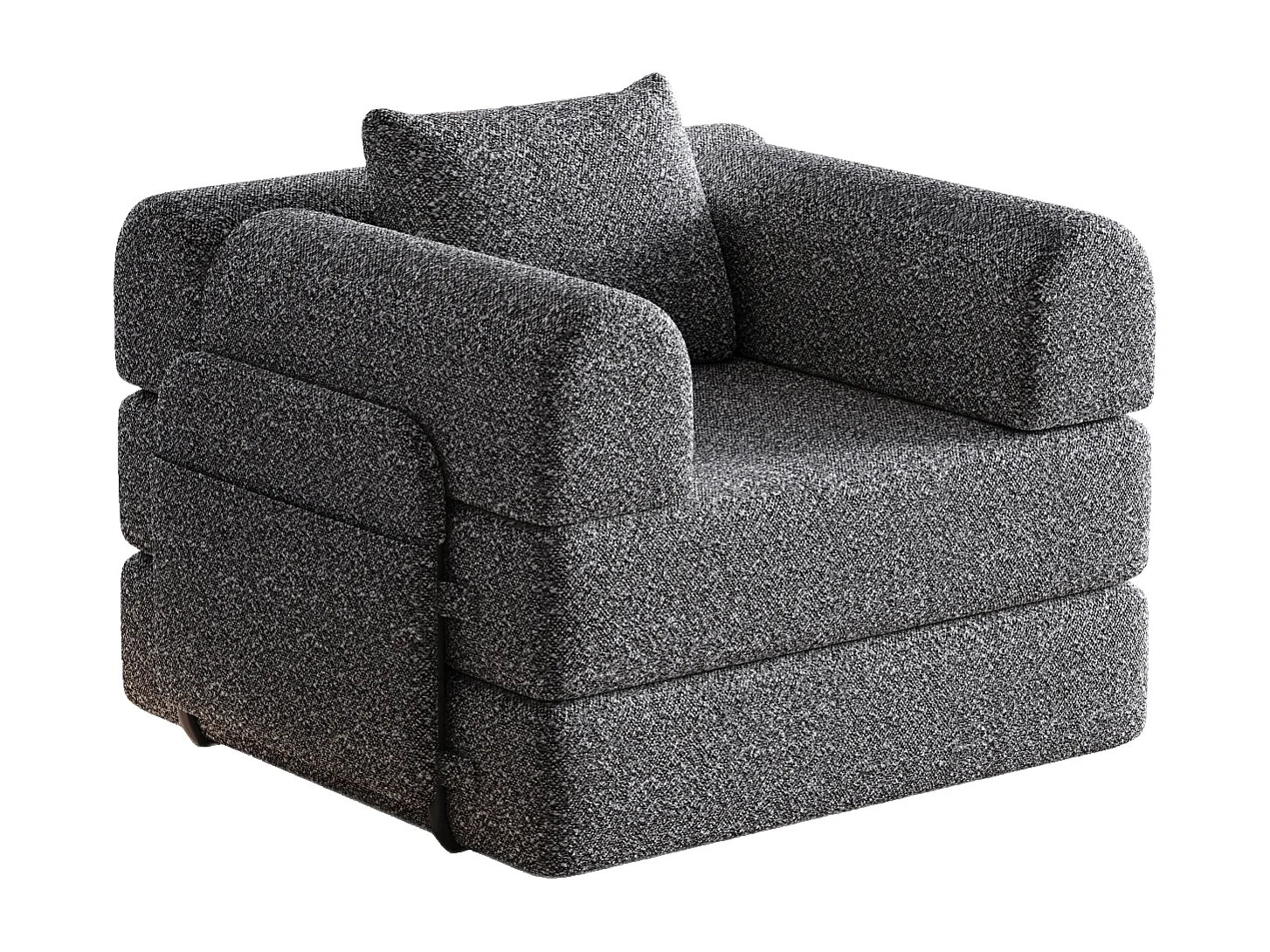 Sofá convertible con reposabrazos acolchados y bolsillos laterales, estructura de metal - Chenilla gris