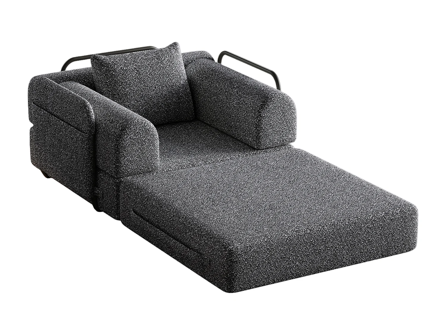 Sofá convertible con reposabrazos acolchados y bolsillos laterales, estructura de metal - Chenilla gris