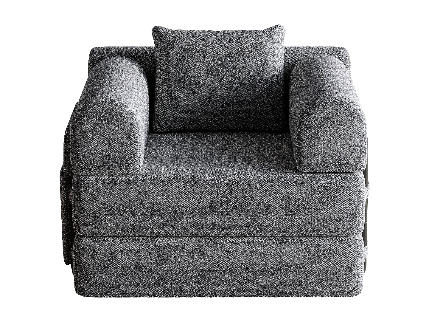 Umwandelbares Sofa mit gepolsterten Armlehnen und Seitentaschen, Metallgestell – Graues Chenille