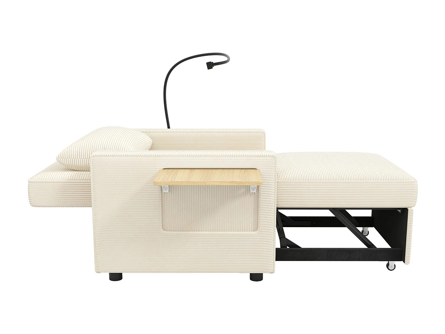 Converteerbare bank met USB-aansluiting en telefoonhouder, verstelbare rugleuning - Beige corduroy