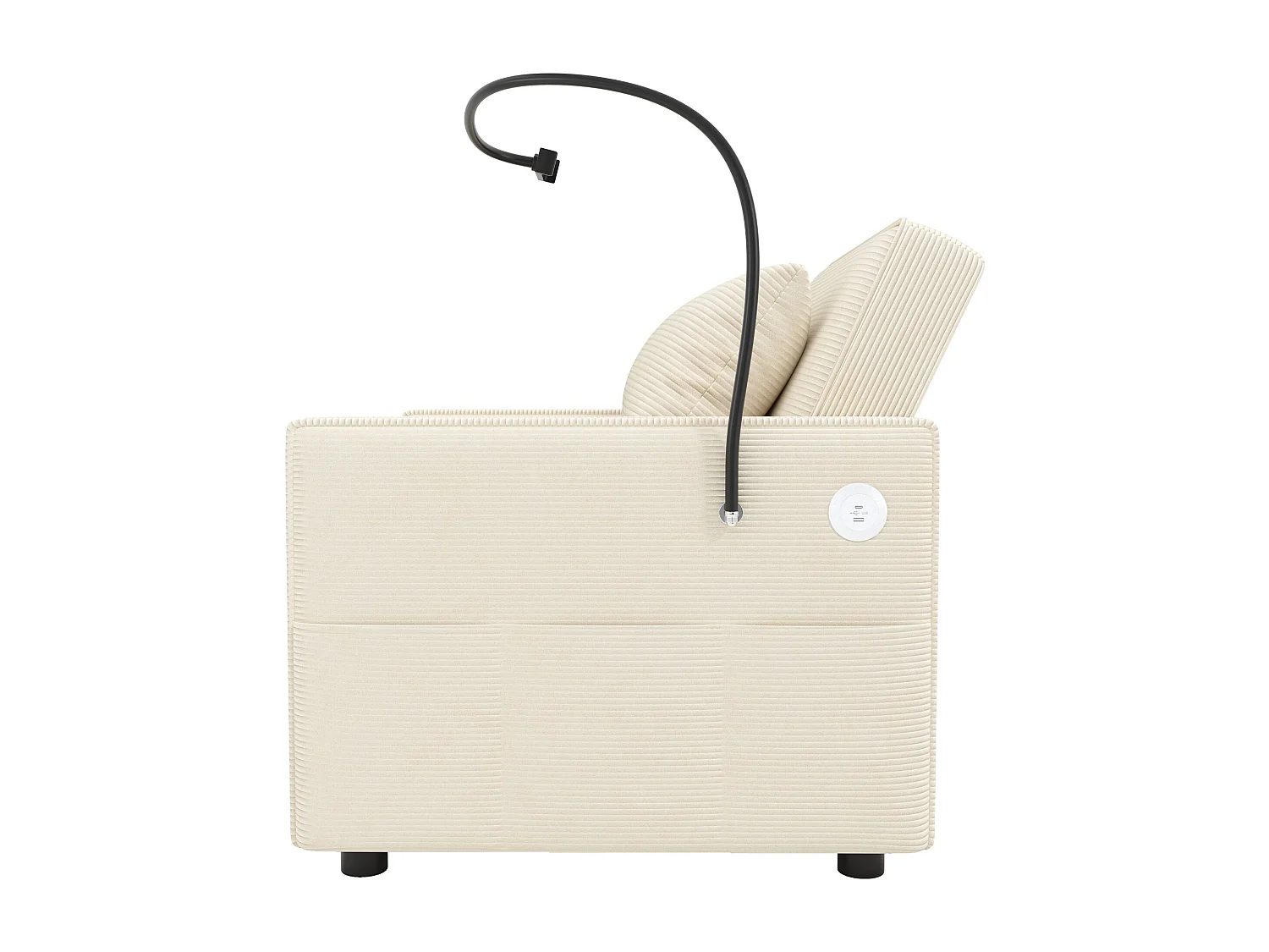 Converteerbare bank met USB-aansluiting en telefoonhouder, verstelbare rugleuning - Beige corduroy