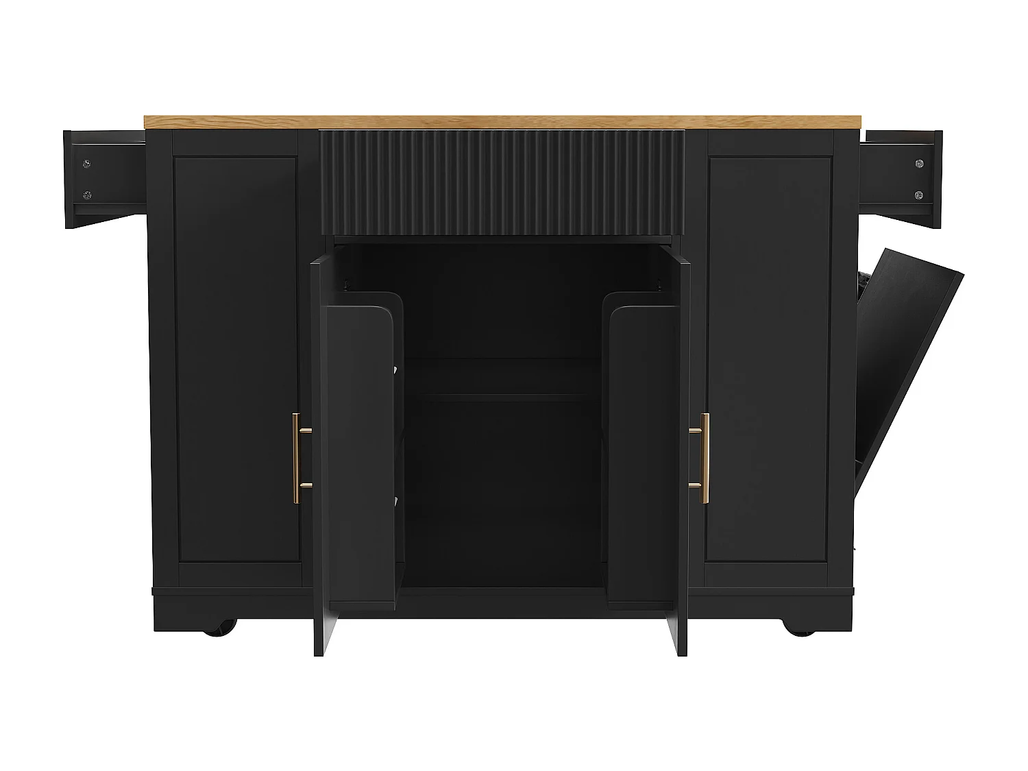Desserte de cuisine à roulettes, Desserte de cuisine noire avec 2 portes et 3 tiroirs, grands compartiments