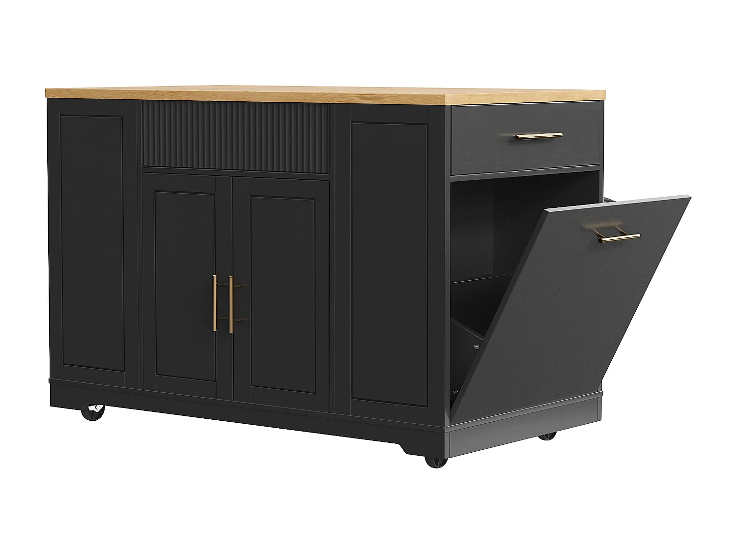Desserte de cuisine à roulettes, Desserte de cuisine noire avec 2 portes et 3 tiroirs, grands compartiments
