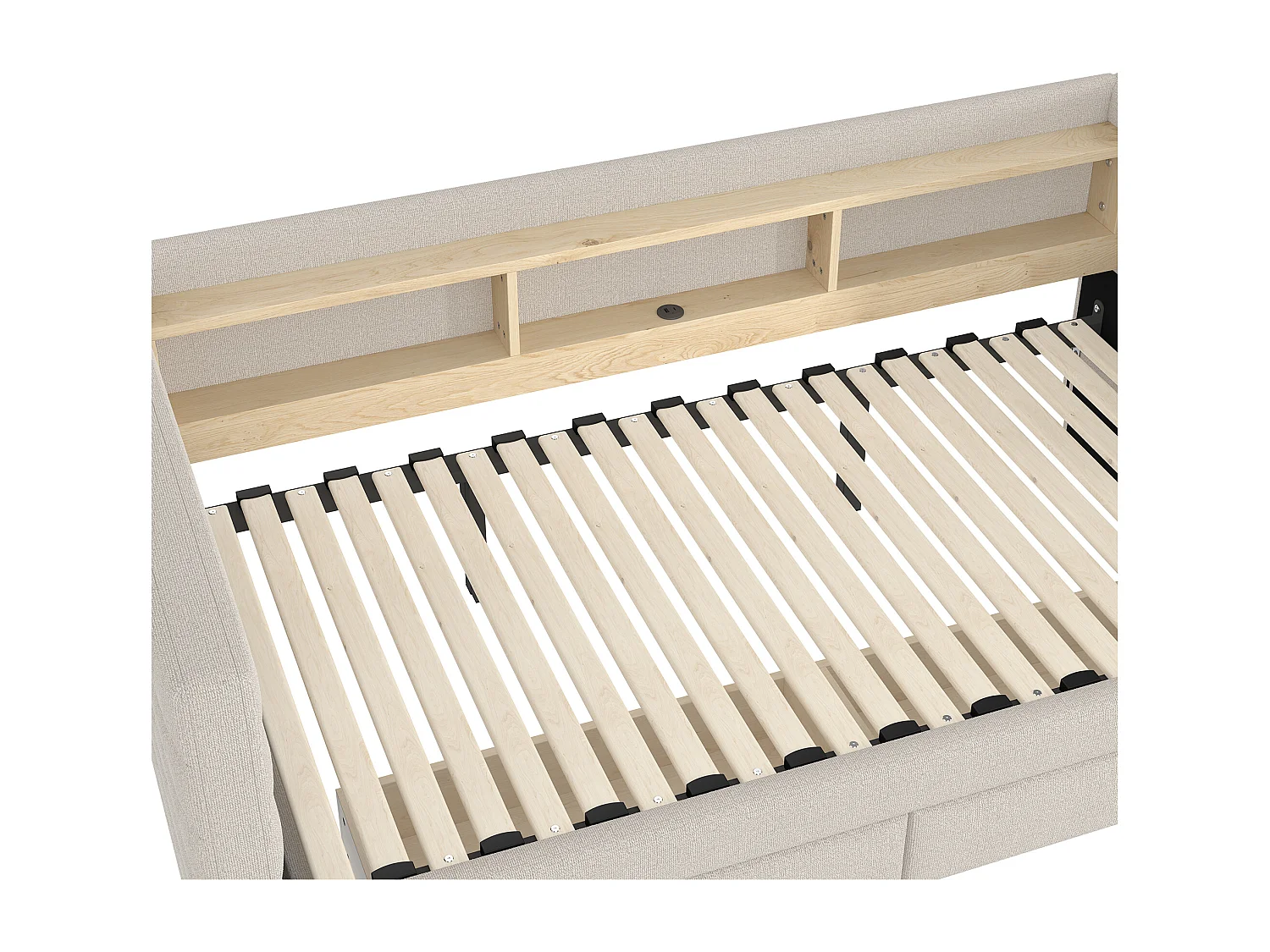 Slaapbank 90x190cm, uitschuifbaar bed met ledverlichting en USB-aansluiting, 2 lades - beige fluweel (zonder matras)