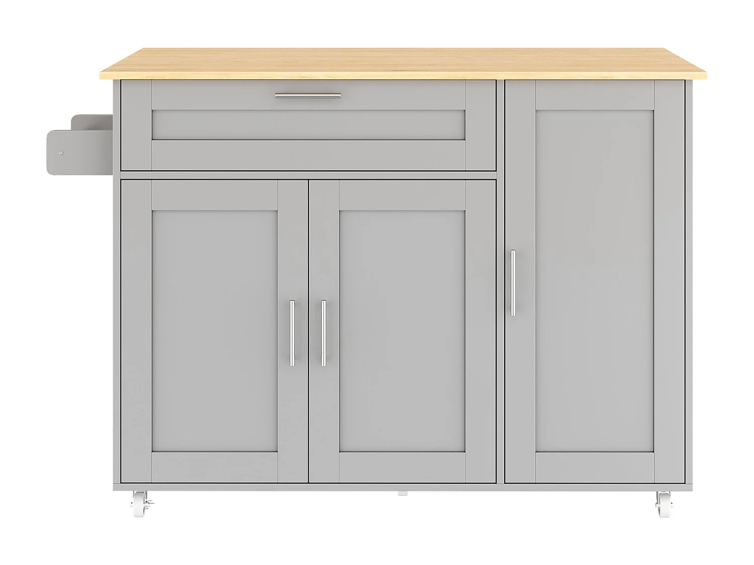Grijs kookeiland, mobiel kookeiland met uitklapbaar werkblad, 3 deuren en 1 lade - voor keukens en eetkamers