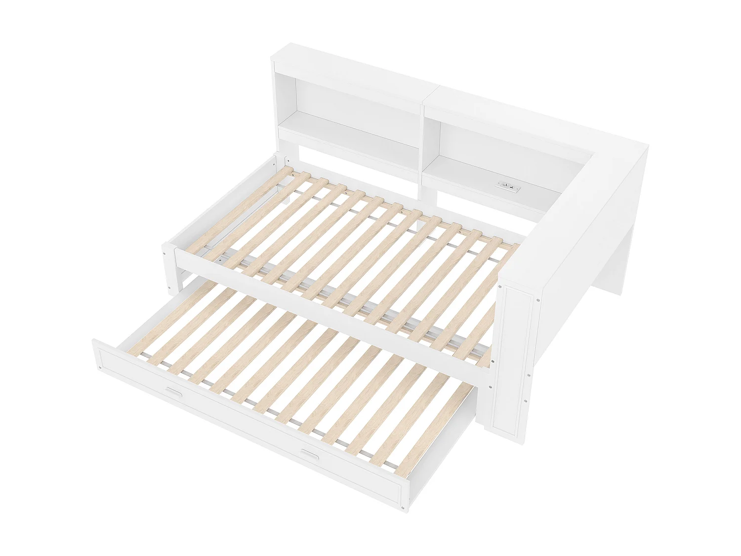 Lit banquette 90x200 cm Lit enfant avec lit gigogne, éclairage LED et prise USB - blanc (sans matelas)