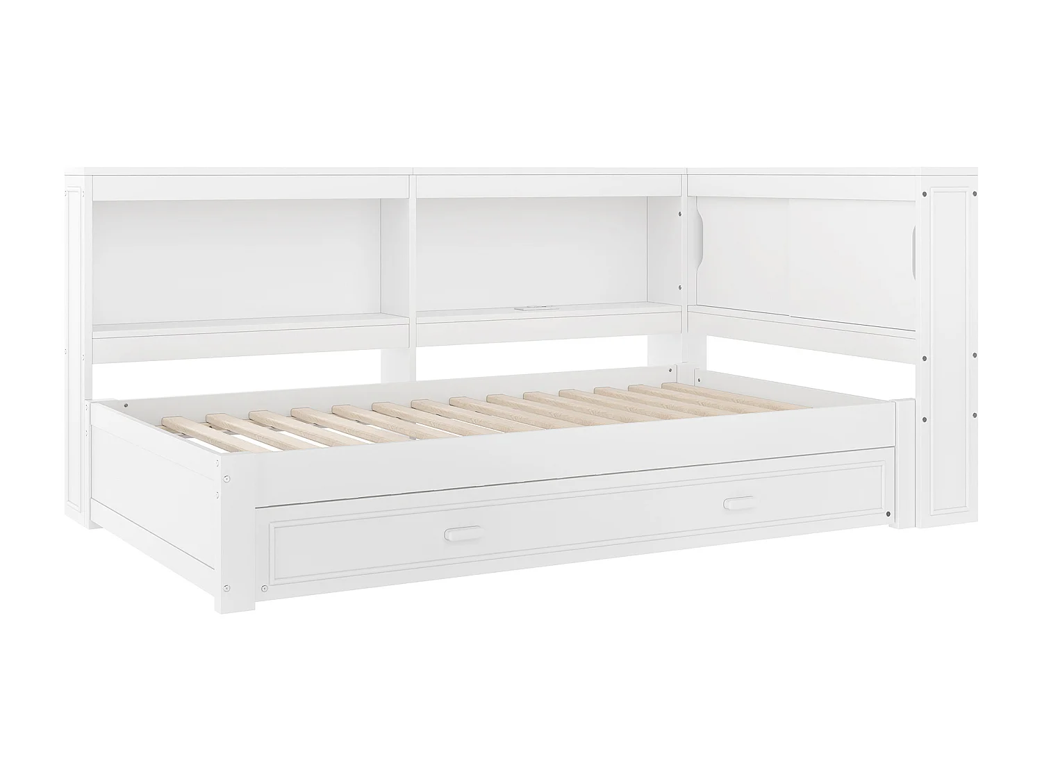 Lit banquette 90x200 cm Lit enfant avec lit gigogne, éclairage LED et prise USB - blanc (sans matelas)