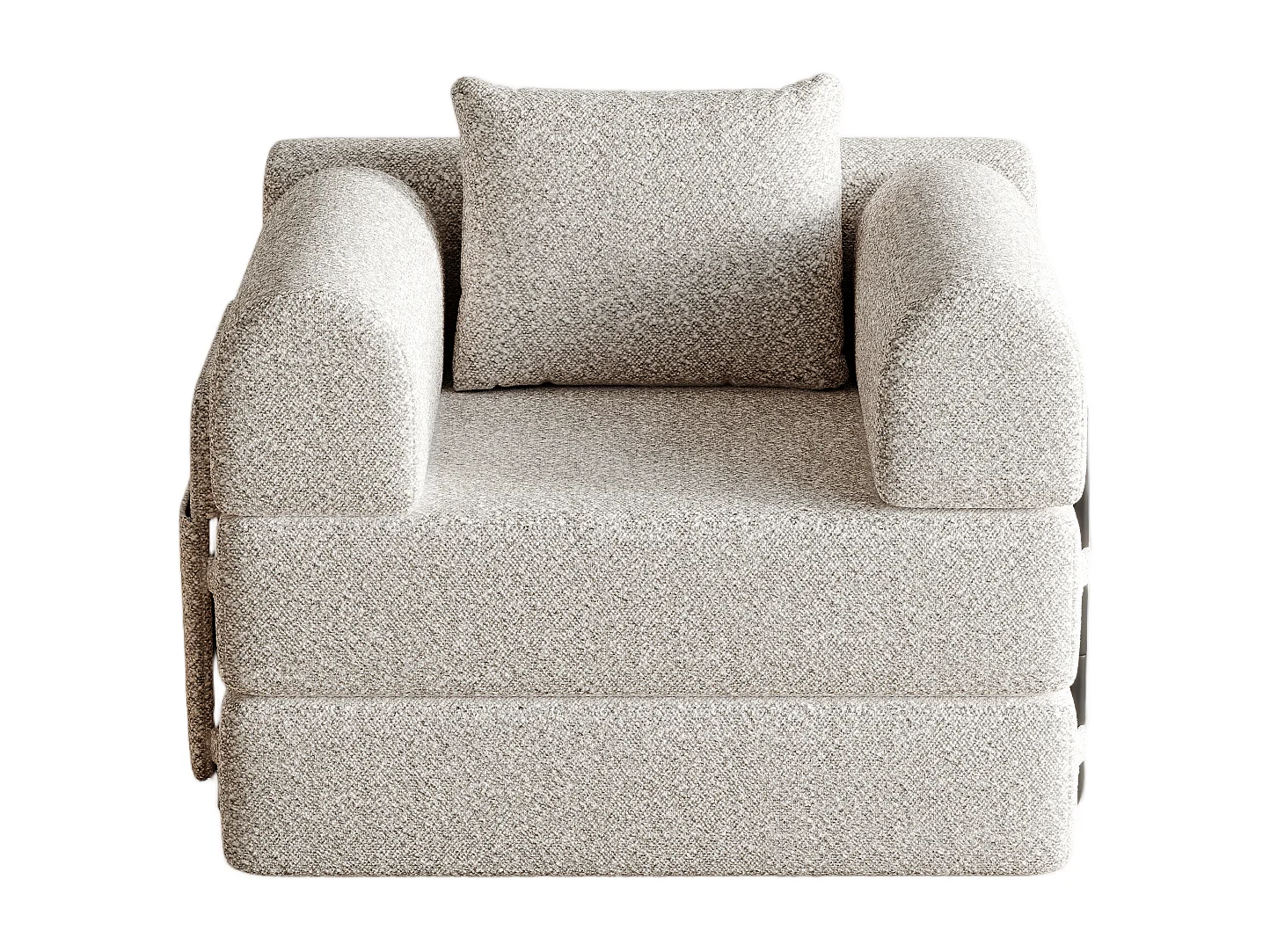 Canapé convertible avec accoudoirs rembourrés et poches latérales, structure en métal - Chenille kaki