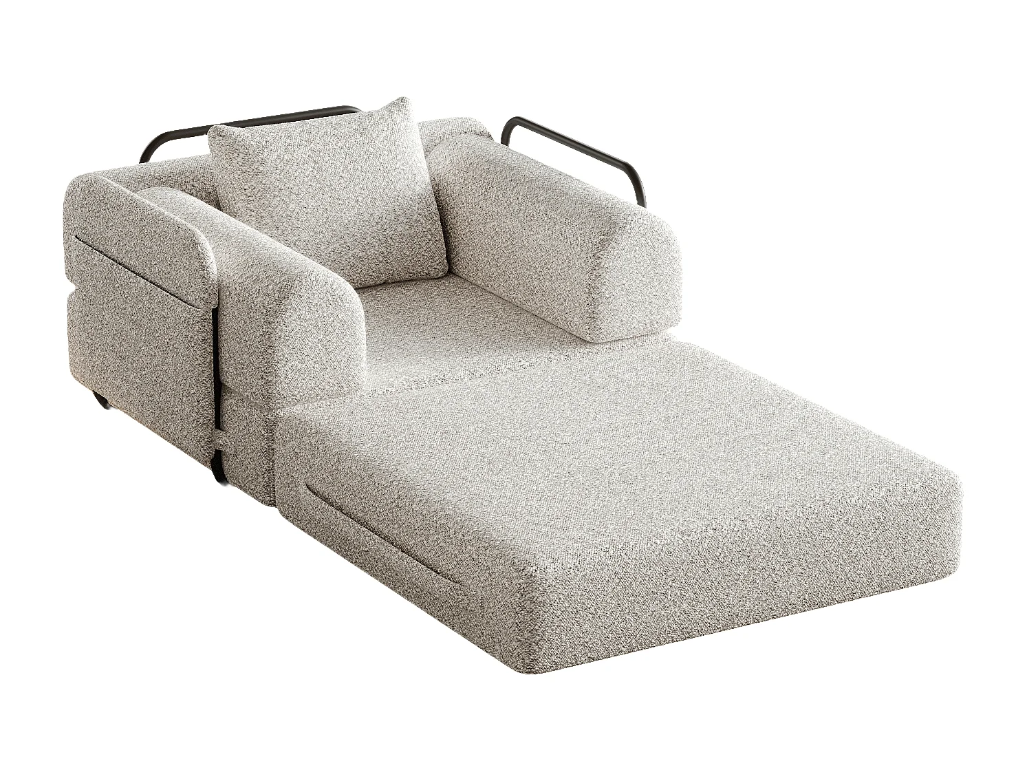 Canapé convertible avec accoudoirs rembourrés et poches latérales, structure en métal - Chenille kaki