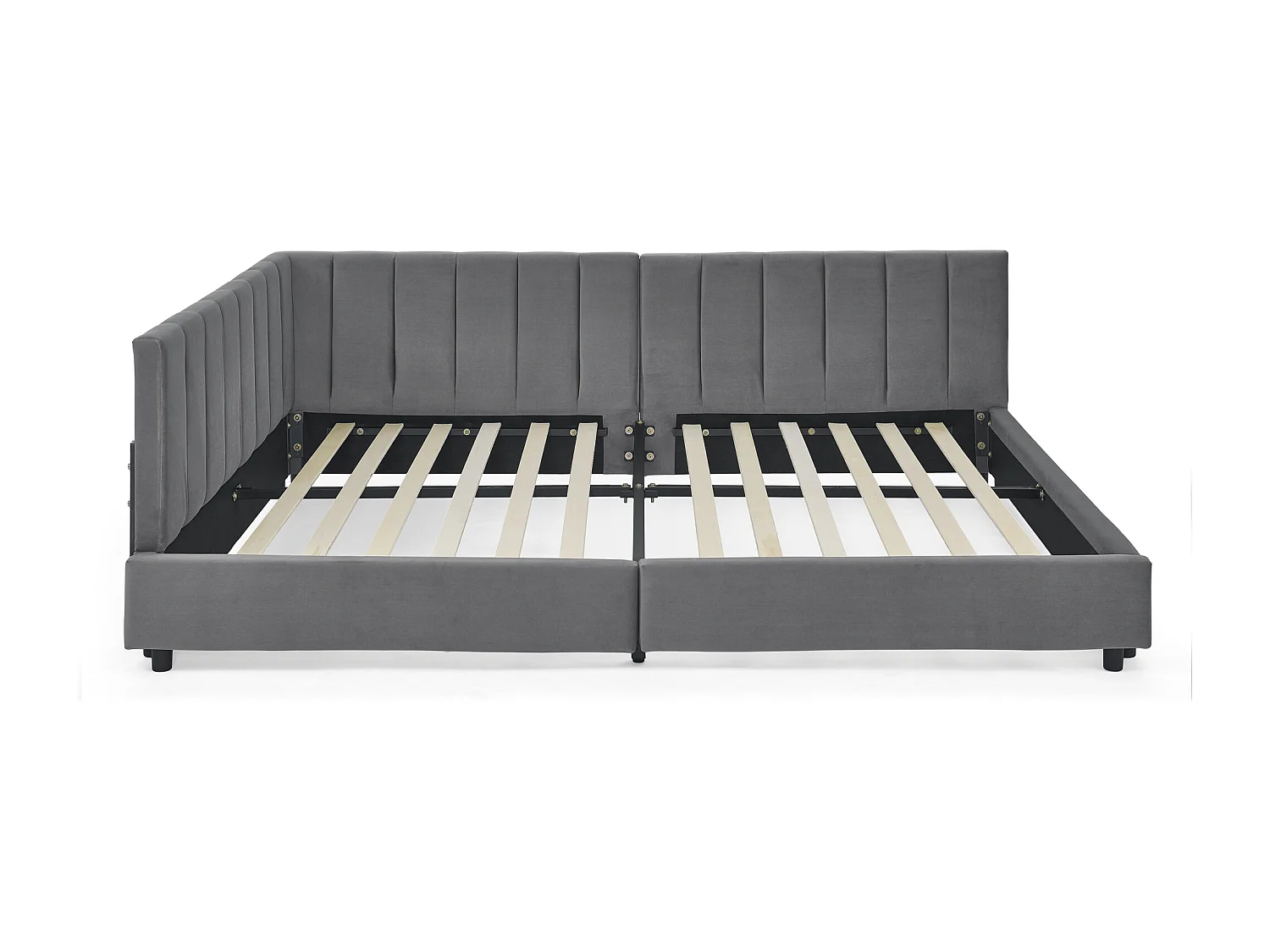 Cama de día 140x200 cm Cama adultos con respaldo y somier de madera - terciopelo gris (sin colchón)