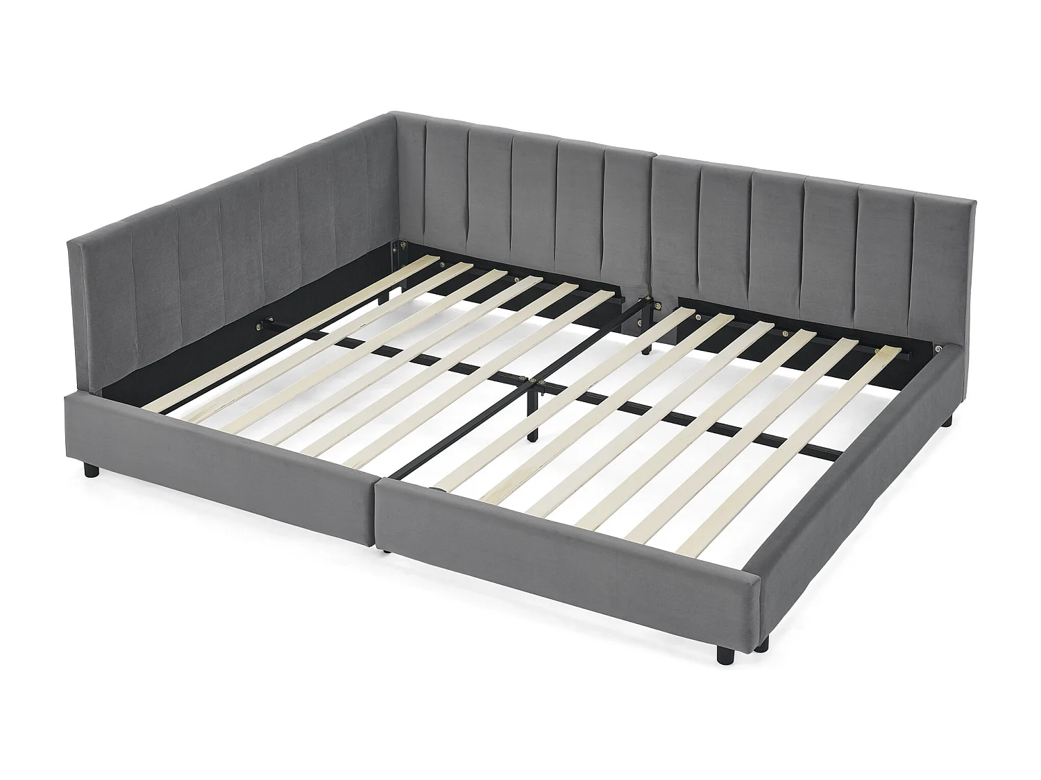 Cama de día 140x200 cm Cama adultos con respaldo y somier de madera - terciopelo gris (sin colchón)