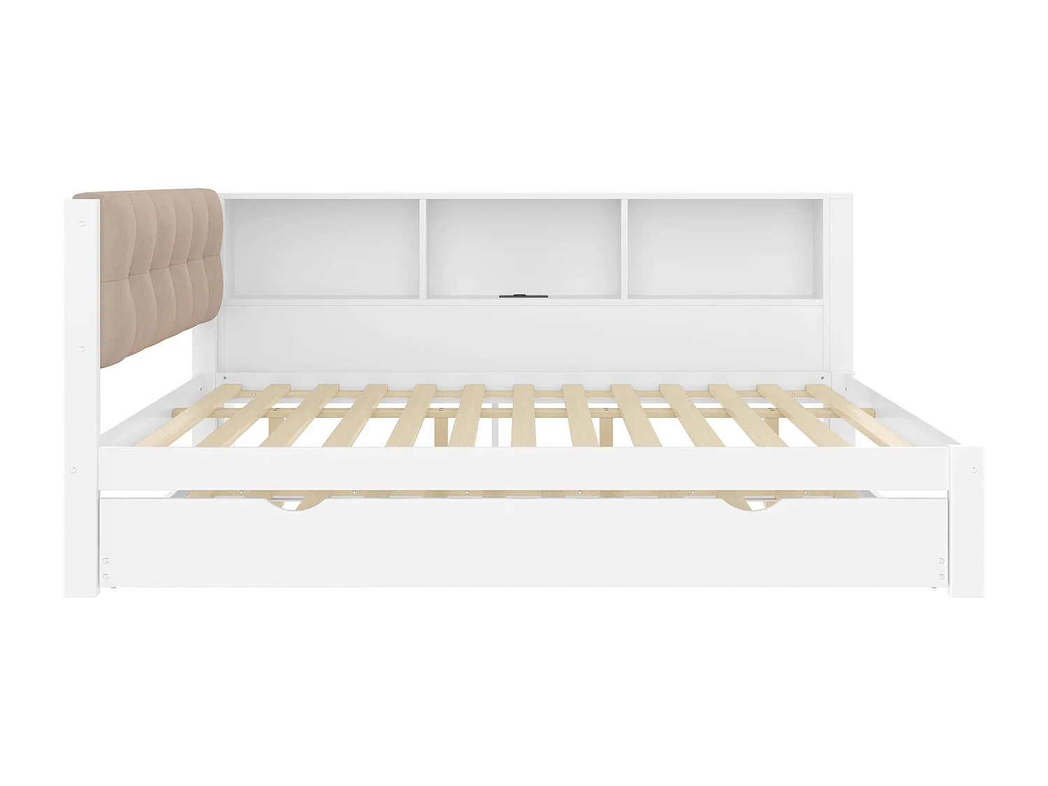 Tagesbett 140 x 200 cm, Kinderbett mit Ausziehbett, LED-Beleuchtung und USB-Anschluss – weiß (ohne Matratze)