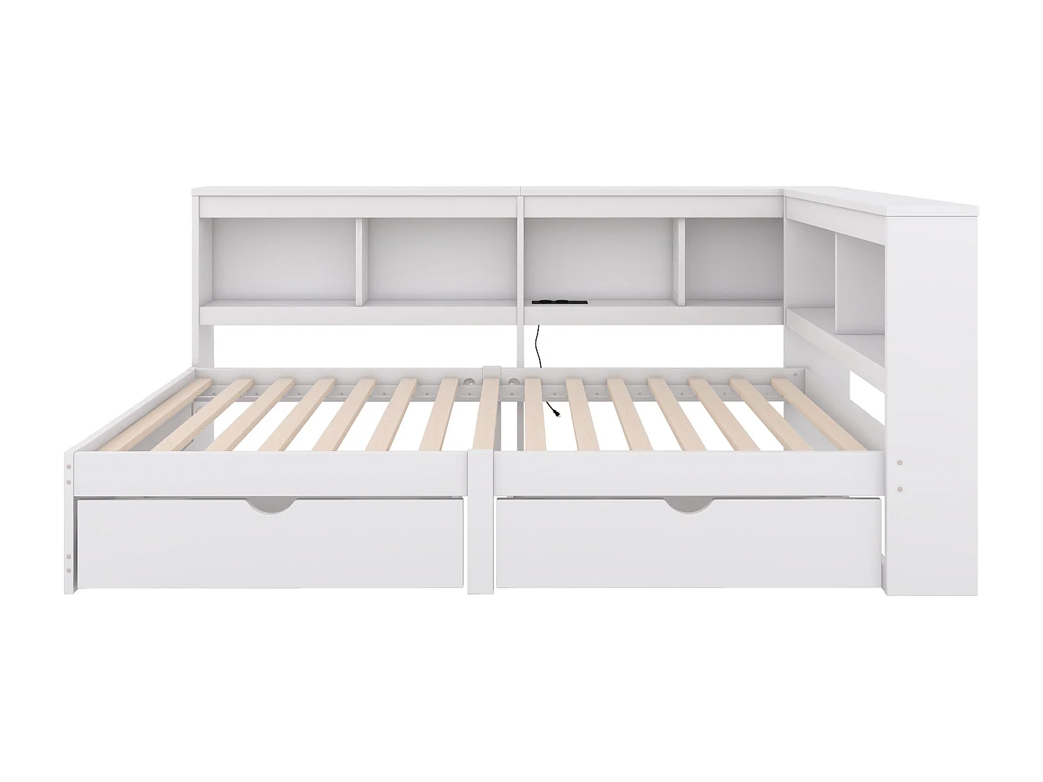 Daybed 90x200 cm Kinderbed met 2 lades en opbergplank, 2 USB-poorten - Wit (zonder matras)