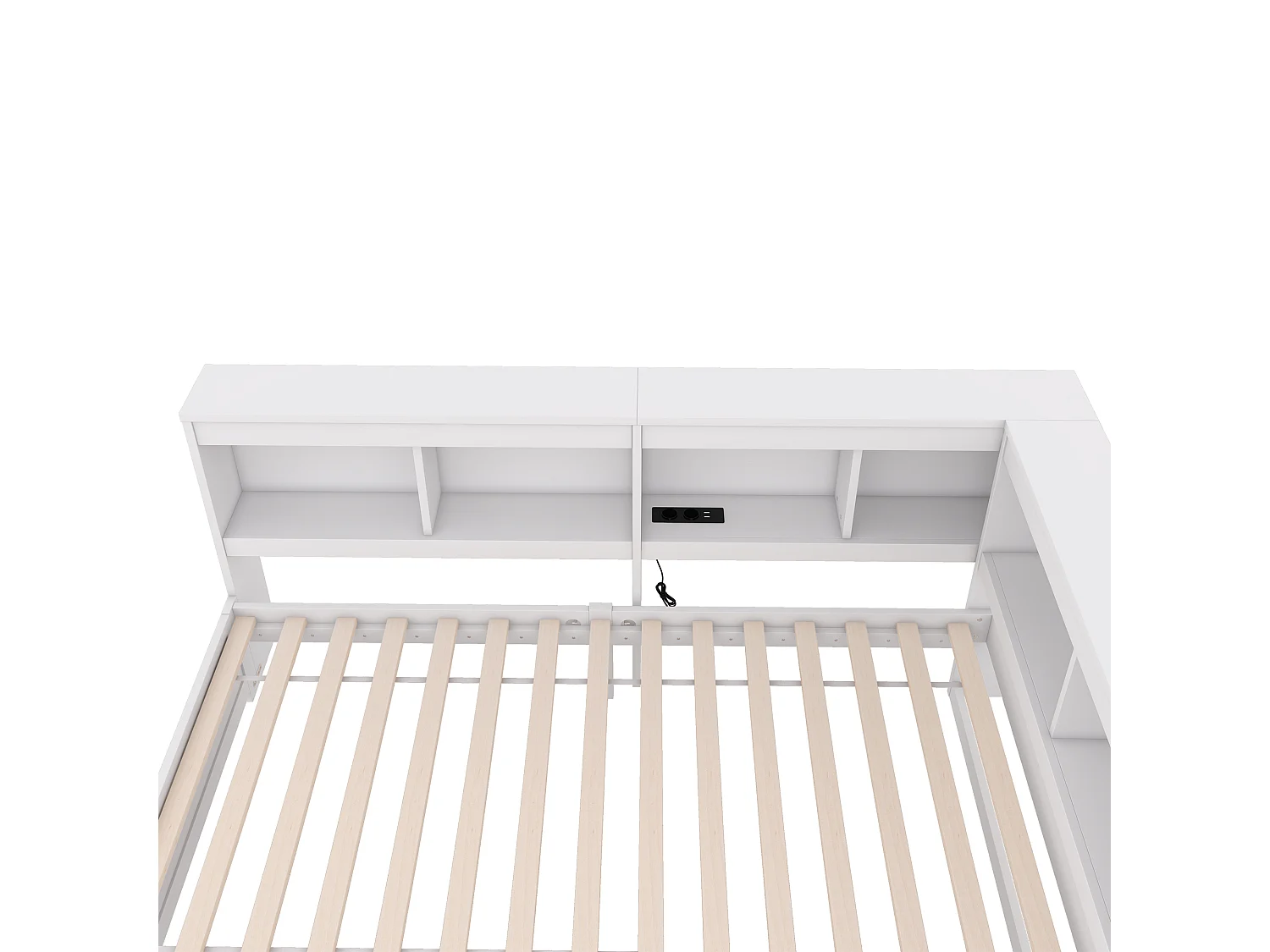 Daybed 90x200 cm Kinderbed met 2 lades en opbergplank, 2 USB-poorten - Wit (zonder matras)