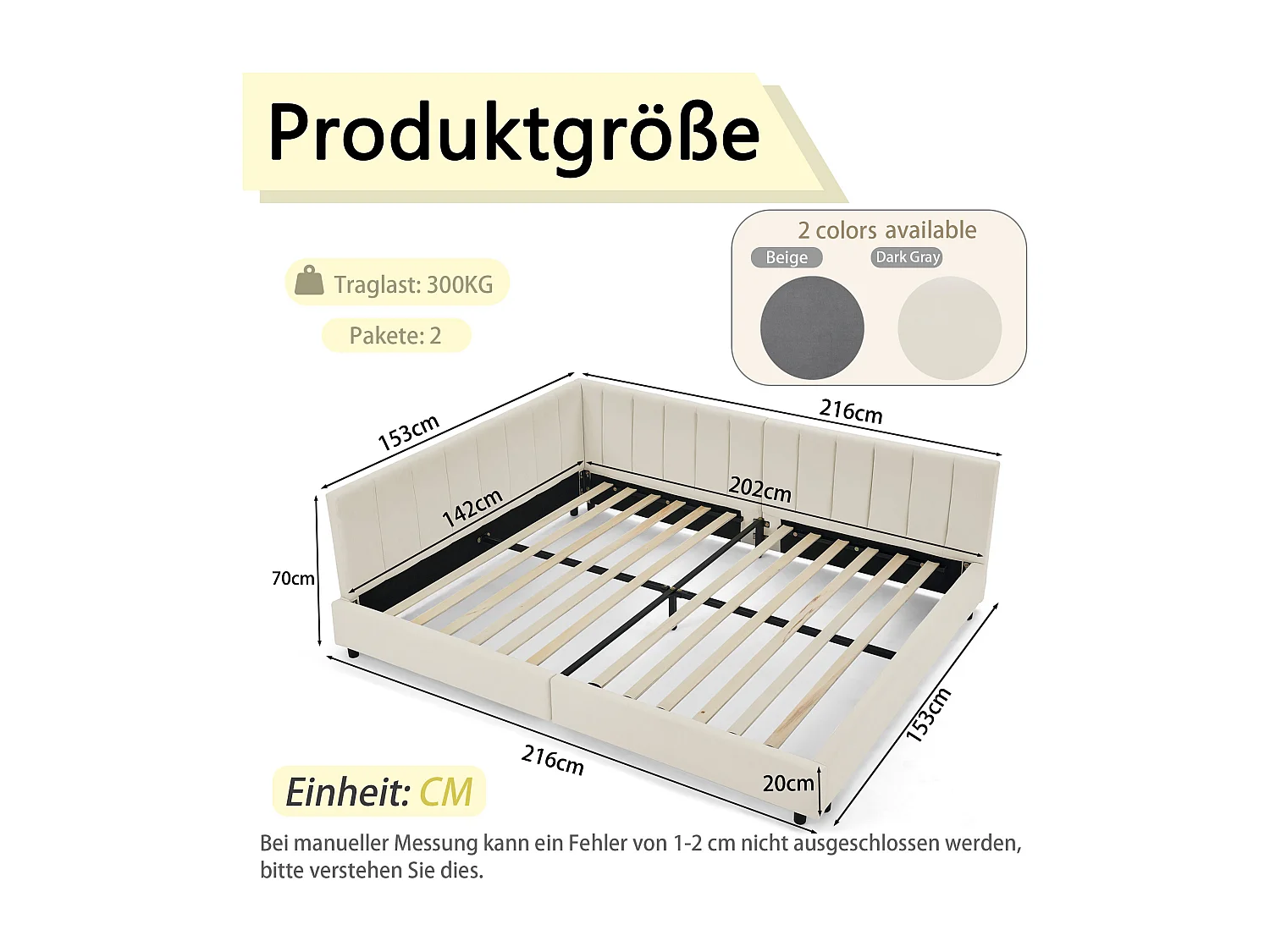 Slaapbank 140x200 cm Volwassen bed met rugleuning en houten lattenbodem - beige fluweel (zonder matras)