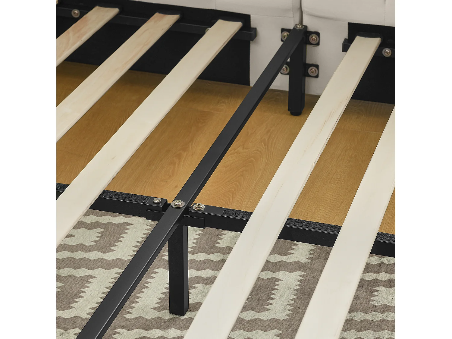 Slaapbank 140x200 cm Volwassen bed met rugleuning en houten lattenbodem - beige fluweel (zonder matras)