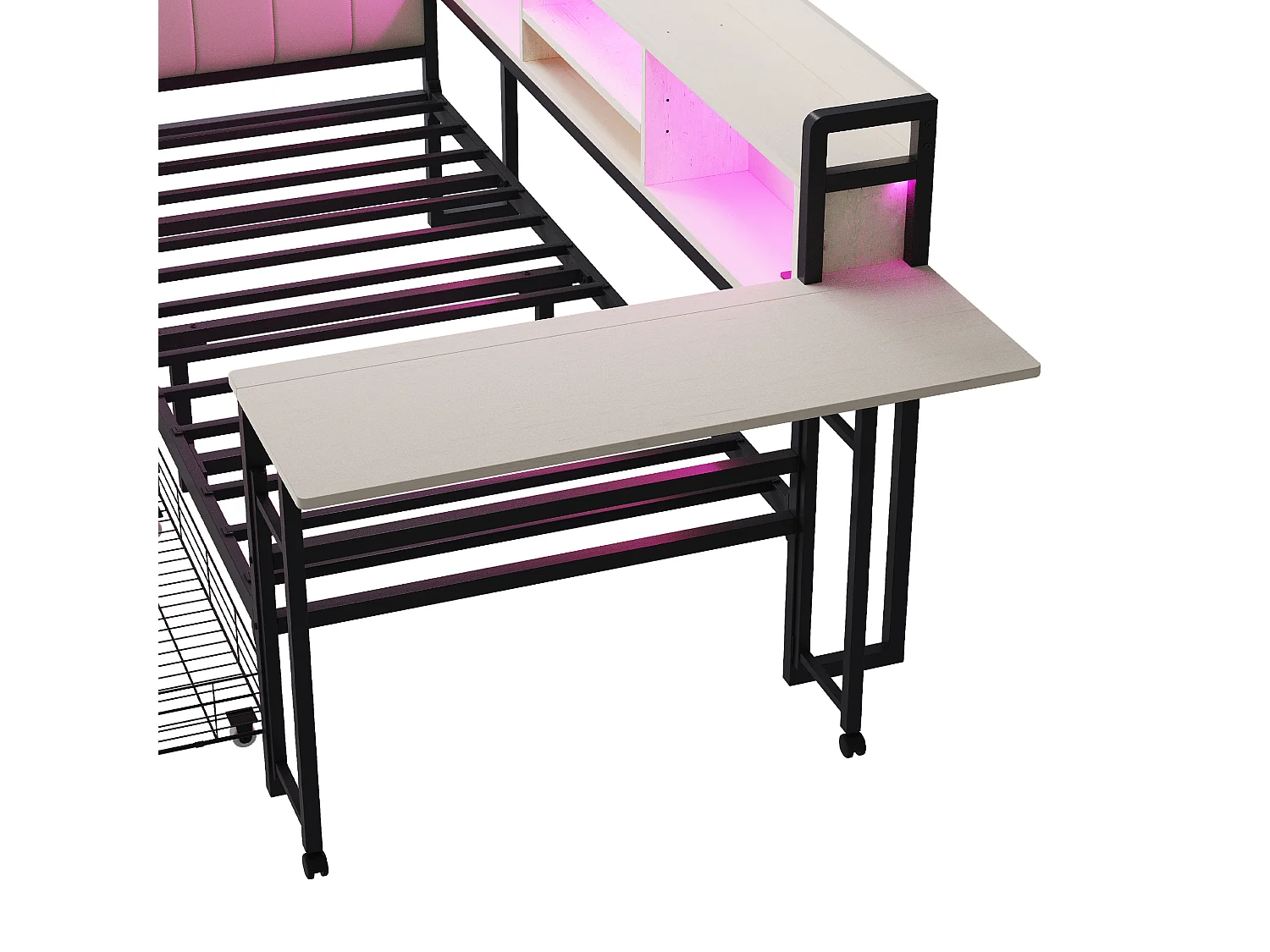 Lit banquette 90x200 cm Lit adulte avec LED et prise de charge, 2 tiroirs et bureau - blanc (sans matelas)