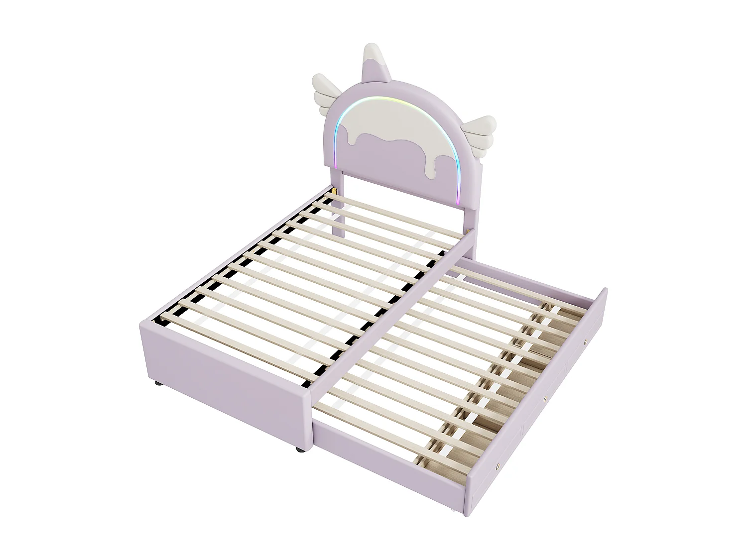 Lit enfant 90 x 200 cm - avec tête de lit et lit gigogne, 3 tiroirs - violet (sans matelas)